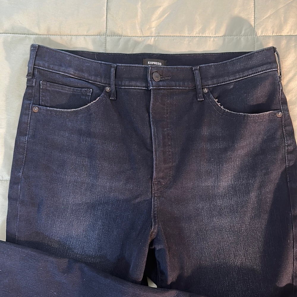 Express dark wash skinny jeans